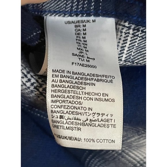 Mens Medium Blue White Plaid Flannel Long Sleeve Shirt Checked - Picture 7 of 9